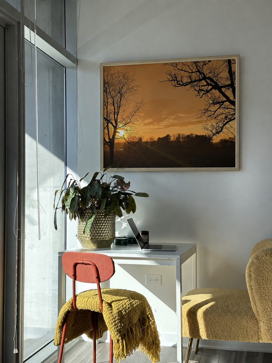 Framed canvas mockup for Bare Trees at Sunset artwork