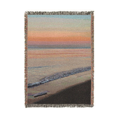 Full view of the Lakeside Sunset woven throw on a white background