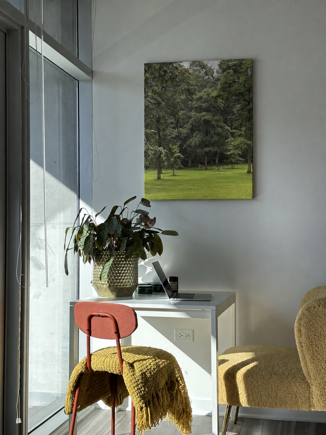 Three Deer Canvas mockup in a sunlit room